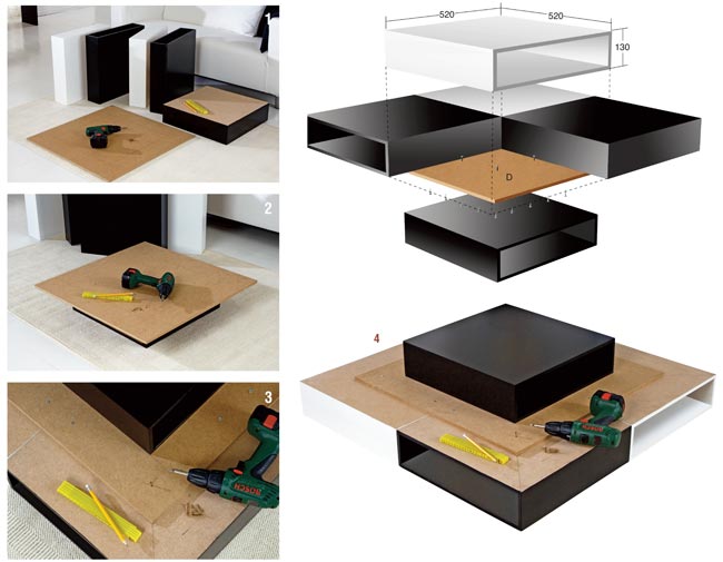 Tavolo modulare, tavolo componibile, tavolo fai da te, costruire un tavolo, tavolino da salotto